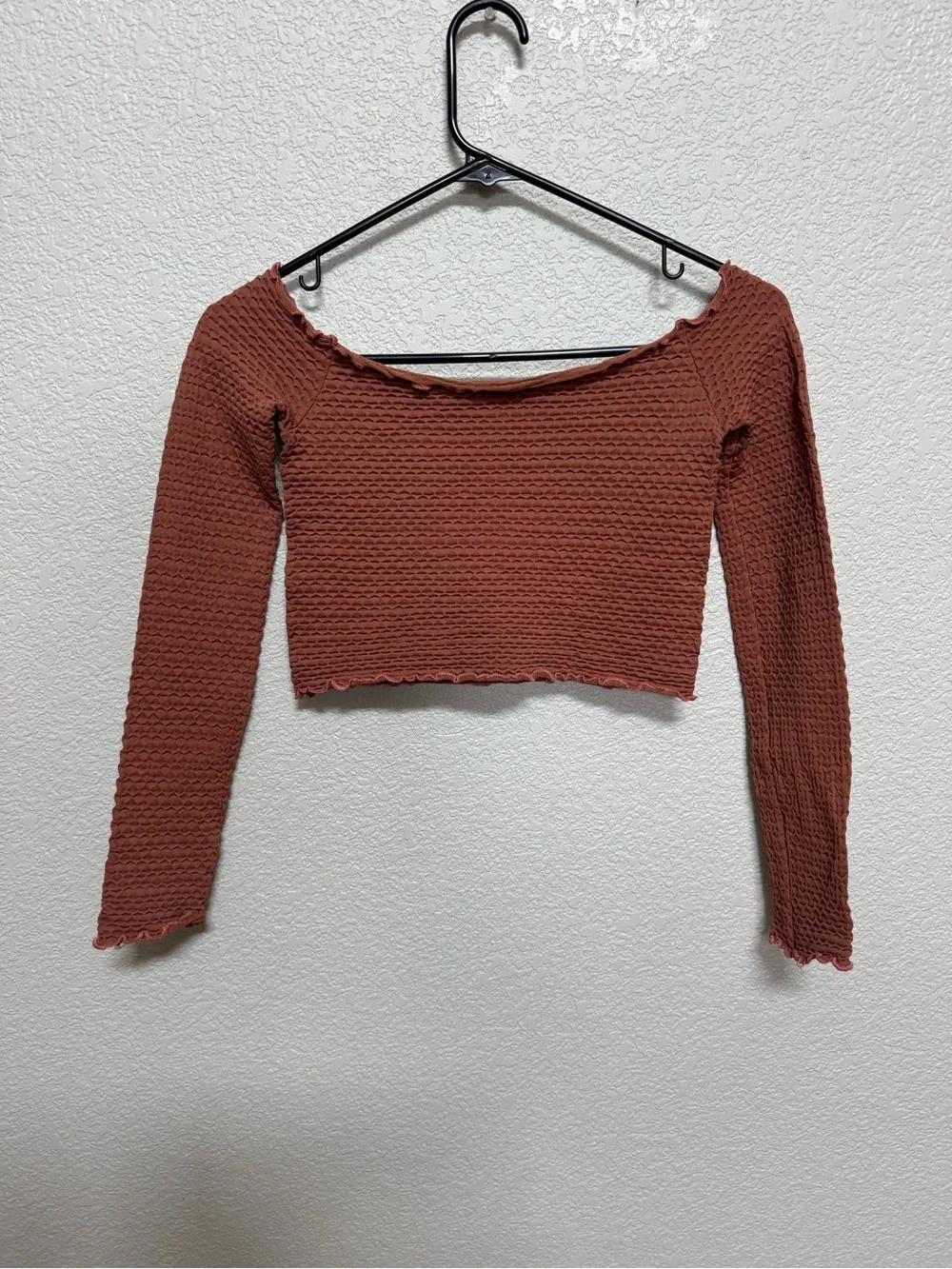 Free People Textured Smocked Long Sleeve Crop Top Women’s XS/S Brick Red